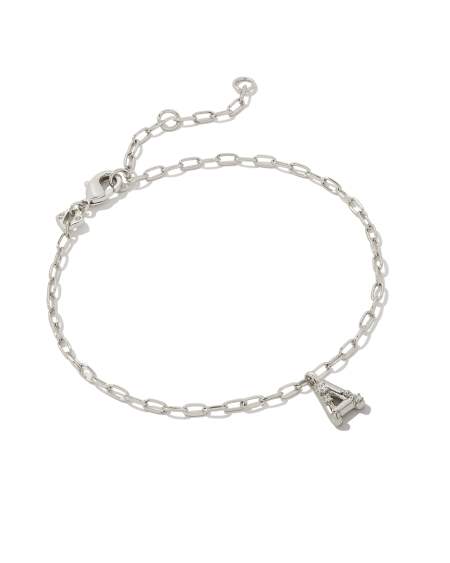 Crystal Letter Silver Delicate Chain Bracelet in White Crystal