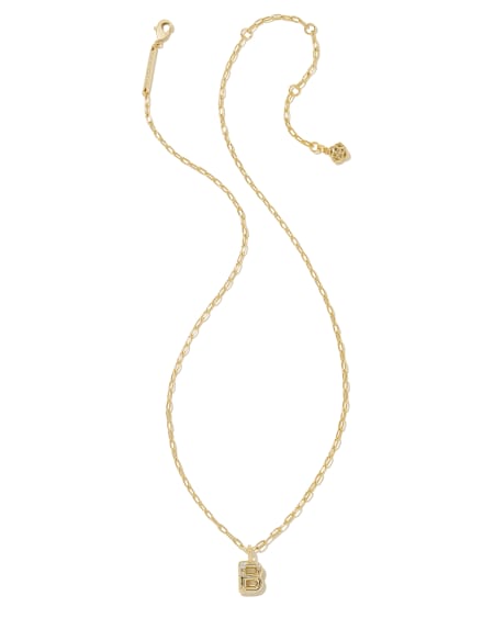 Crystal Letter B Gold Short Pendant Necklace in White Crystal
