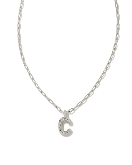 Crystal Letter C Silver Short Pendant Necklace in White Crystal