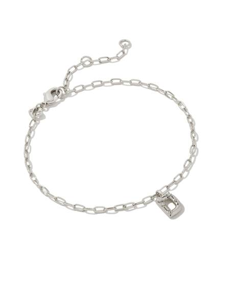 Crystal Letter D Silver Delicate Chain Bracelet in White Crystal