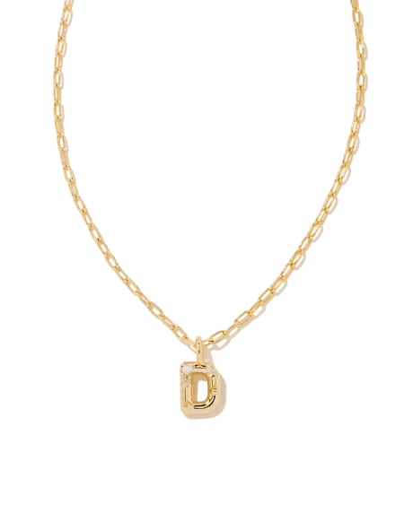 Crystal Letter D Gold Short Pendant Necklace in White Crystal