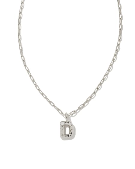Crystal Letter D Silver Short Pendant Necklace in White Crystal