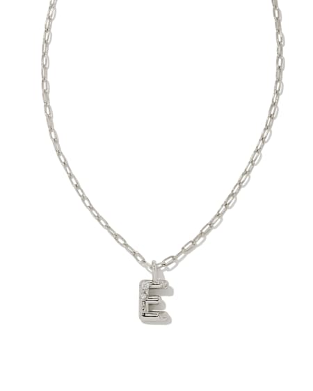 Crystal Letter E Silver Short Pendant Necklace in White Crystal