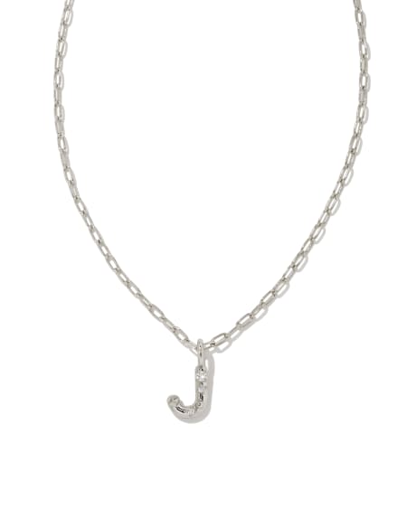 Crystal Letter J Silver Short Pendant Necklace in White Crystal