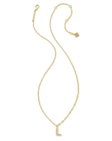 Crystal Letter L Gold Short Pendant Necklace in White Crystal