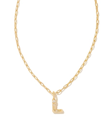 Crystal Letter L Gold Short Pendant Necklace in White Crystal