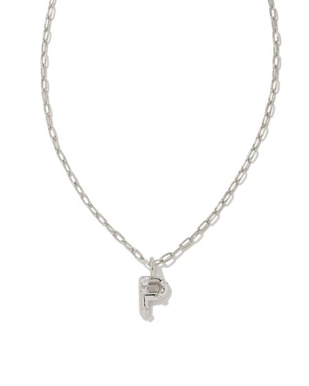 Crystal Letter P Silver Short Pendant Necklace in White Crystal