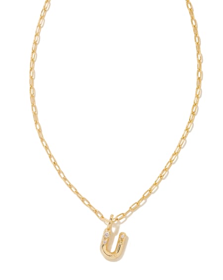 Crystal Letter U Gold Short Pendant Necklace in White Crystal
