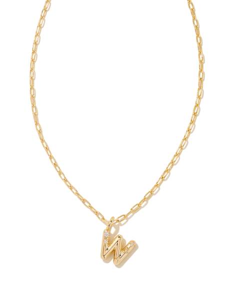 Crystal Letter W Gold Short Pendant Necklace in White Crystal