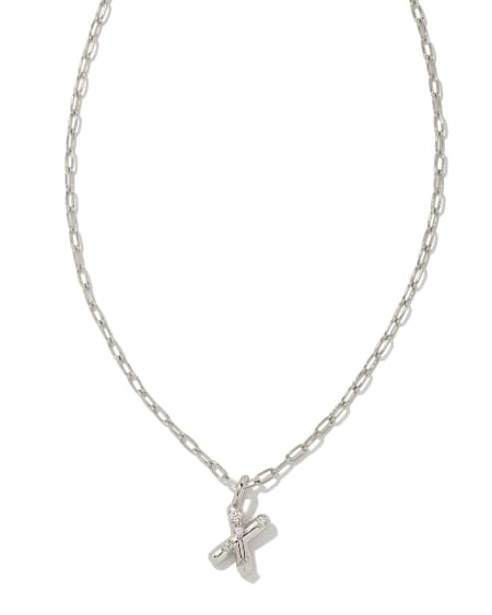 Crystal Letter X Silver Short Pendant Necklace in White Crystal