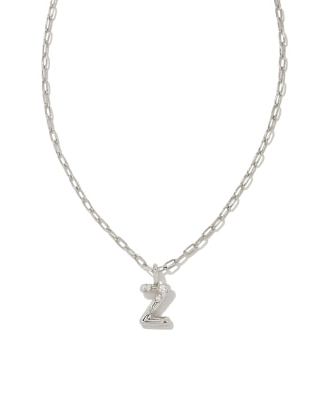 Crystal Letter Z  Silver Short Pendant Necklace in White Crystal