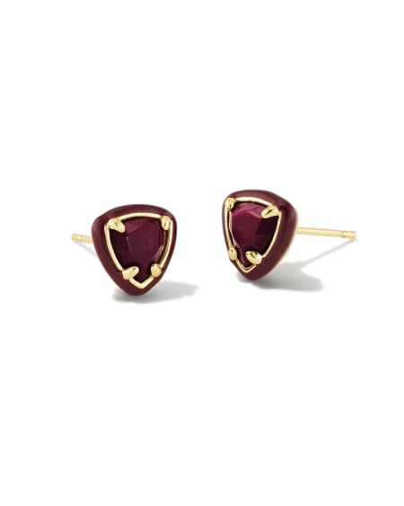 Arden Gold Enamel Framed Stud Earrings in Maroon Magnesite