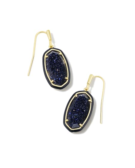 Dani Gold Enamel Framed Drop Earrings in Navy Goldstone