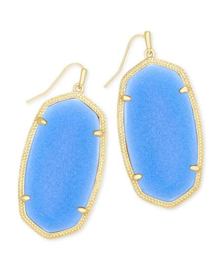 Danielle Gold Statement Earrings in Blue Glow in the Dark Glass