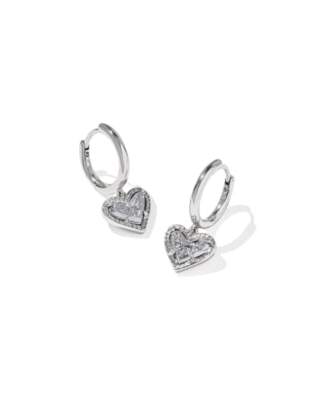 Ari Heart Silver Huggie Earrings in Platinum Drusy
