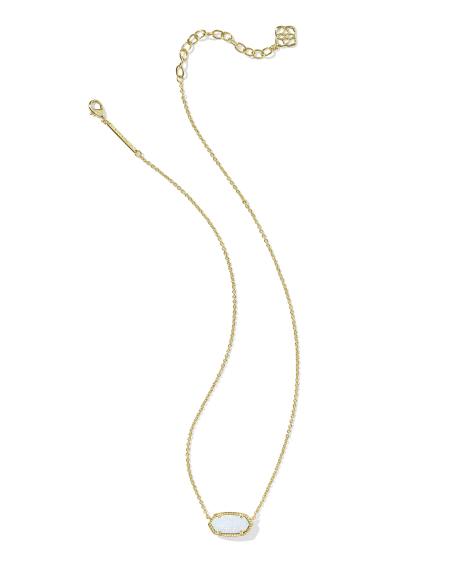 Elisa Gold Pendant Necklace in White Kyocera Opal