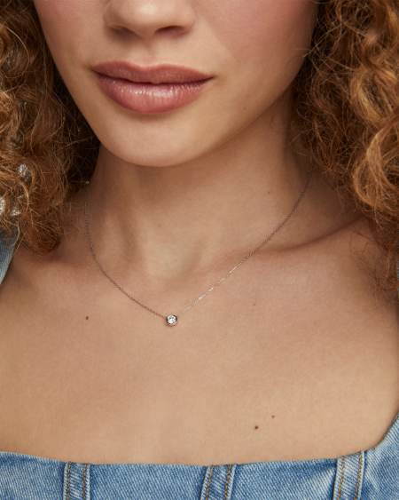 Audrey 14k White Gold Pendant Necklace in White Diamond, 0.07ct