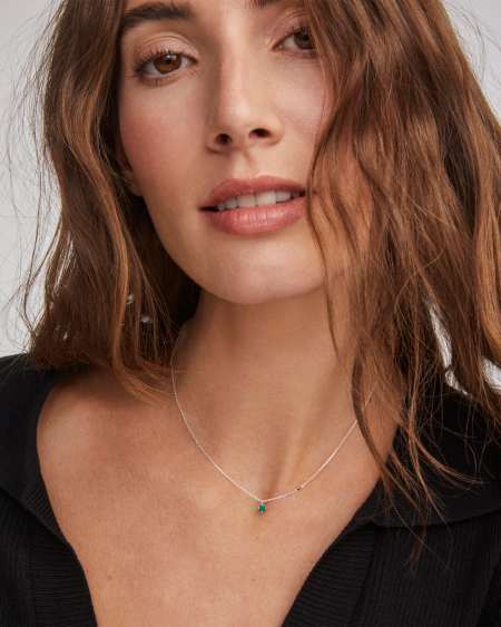 Maisie Sterling Silver Pendant Necklace in Green Onyx