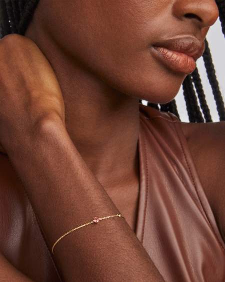 Maisie 18k Gold Vermeil Delicate Chain Bracelet in Pink Tourmaline