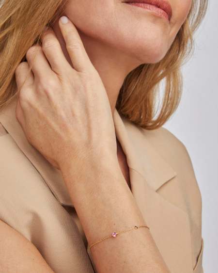 Maisie 18k Gold Vermeil Delicate Chain Bracelet in Pink Tourmaline