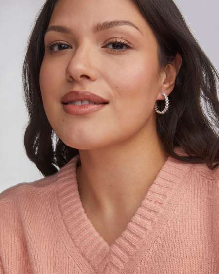 Cailin Silver Crystal Hoop Earrings in White CZ