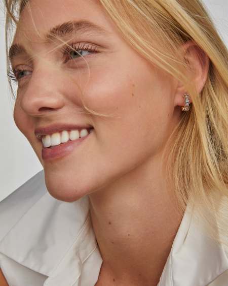 Cailin Gold Huggie Earrings in Blue Violet Crystal