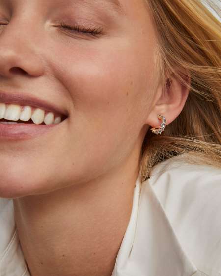 Cailin Gold Huggie Earrings in Blue Violet Crystal