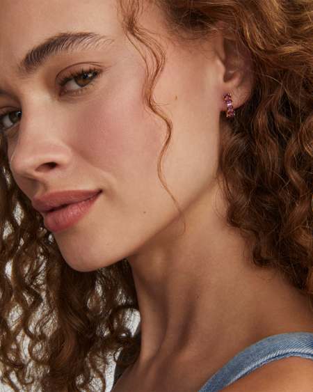 Cailin Gold Huggie Earrings in Blue Violet Crystal