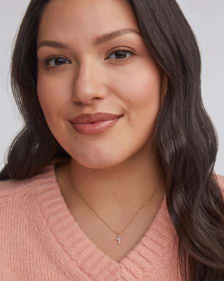 Cross 14k Yellow Gold Pendant Necklace in White Diamonds