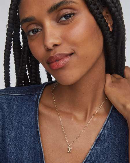 Crystal Letter X Gold Short Pendant Necklace in White Crystal