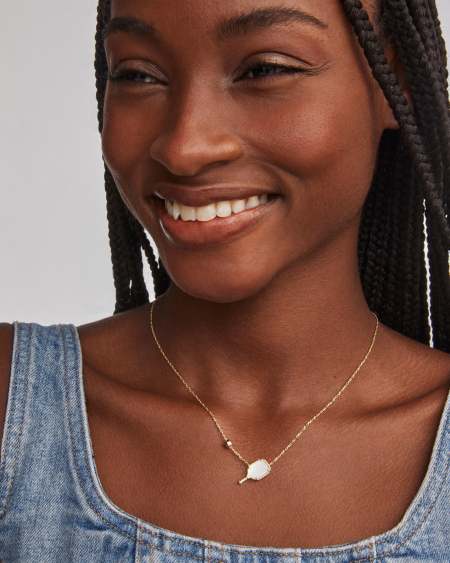 Pickleball Gold Short Pendant Necklace in Ivory Mother-of-Pearl
