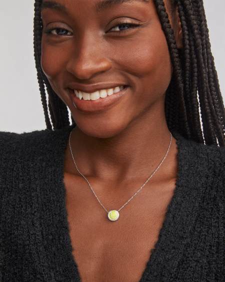 Tennis Silver Short Pendant Necklace in Chartreuse Magnesite