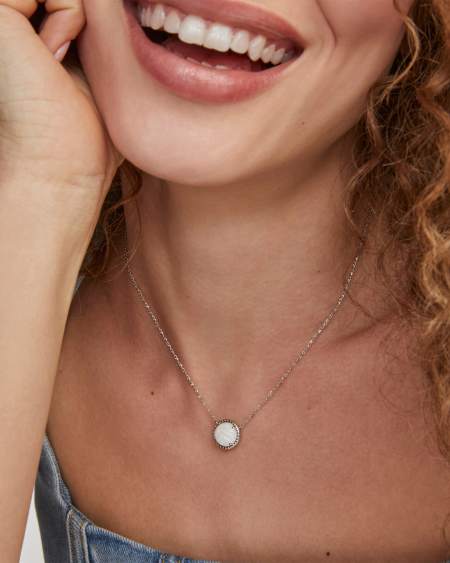 Volleyball Silver Short Pendant Necklace in White Mother-of-Pearl