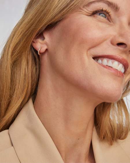 Ines 14k Yellow Gold Pave Huggie Earrings in White Diamond