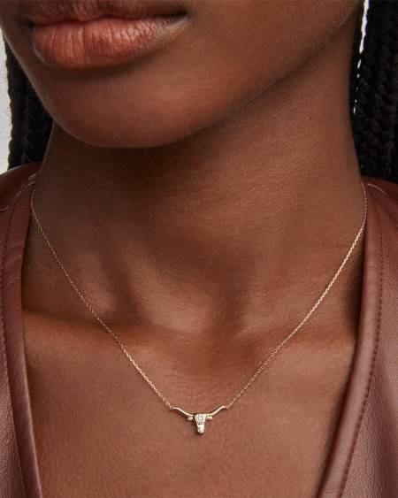 Diamond Accent 14k Yellow Gold Longhorn Necklace in White Diamond
