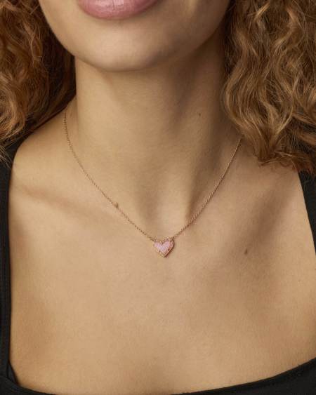 Ari Heart Rose Gold Pendant Necklace in Light Pink Drusy