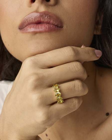 Cailin Gold Crystal Band Ring in Light Green Crystal