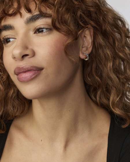 Cailin Gold Huggie Earrings in Blue Violet Crystal