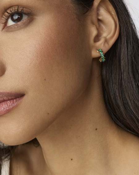 Cailin Gold Huggie Earrings in Green Crystal