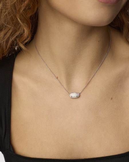 Elisa Silver Pendant Necklace in White Lab Grown Opal