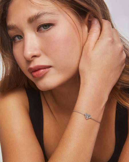 Ari Heart Silver Chain Bracelet in Platinum Drusy