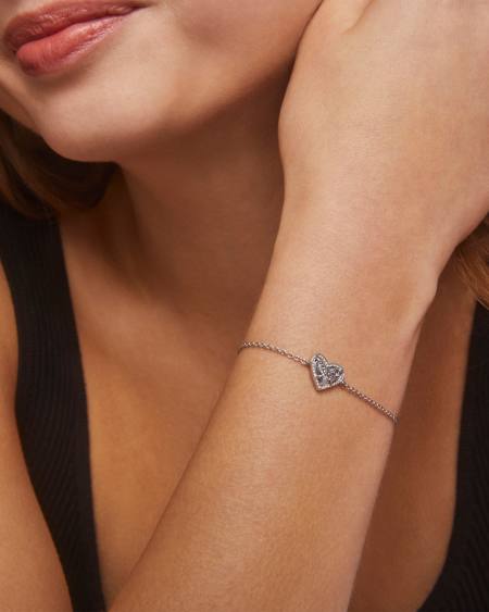Ari Heart Silver Chain Bracelet in Platinum Drusy