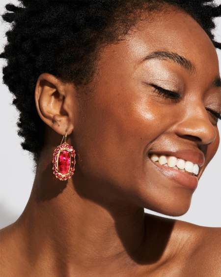 Elle Gold Crystal Frame Drop Earrings in Raspberry Illusion