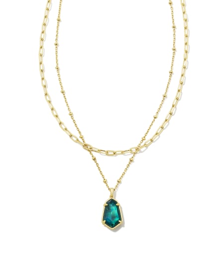 Alexandria Gold Multi Strand Necklace in Teal Green Illusion