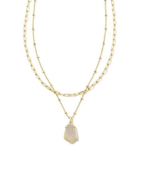 Alexandria Gold Multi Strand Necklace in Iridescent Drusy