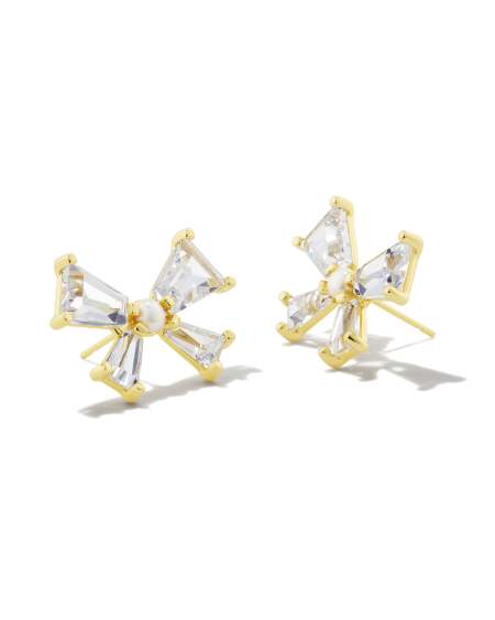 Blair Gold Bow Stud Earrings in White CZ