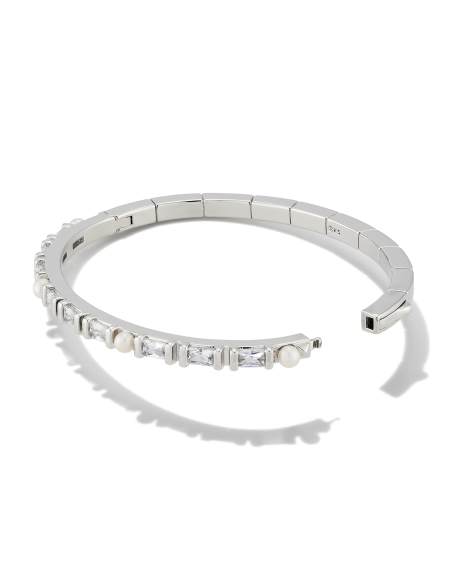 Gracie Silver Bangle Bracelet in White Mix