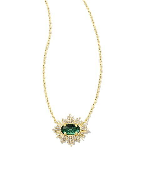 Grayson Gold Sunburst Frame Short Pendant Necklace in Green Glass
