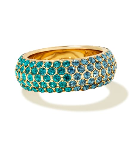 Mikki Gold Pave Band Ring in Green Blue Ombre Mix