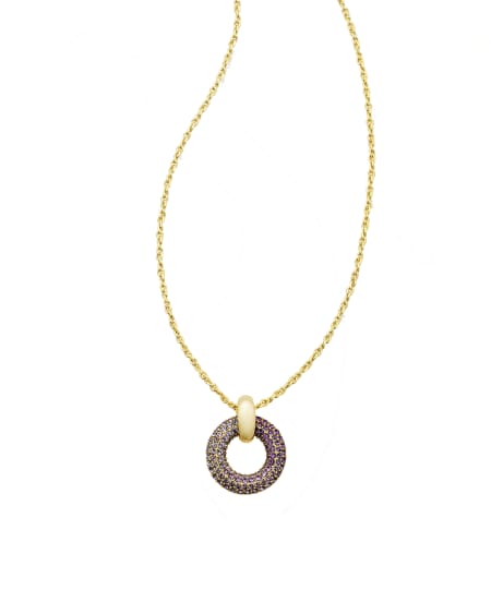Mikki Gold Pave Short Pendant Necklace in Purple Mauve Ombre Mix